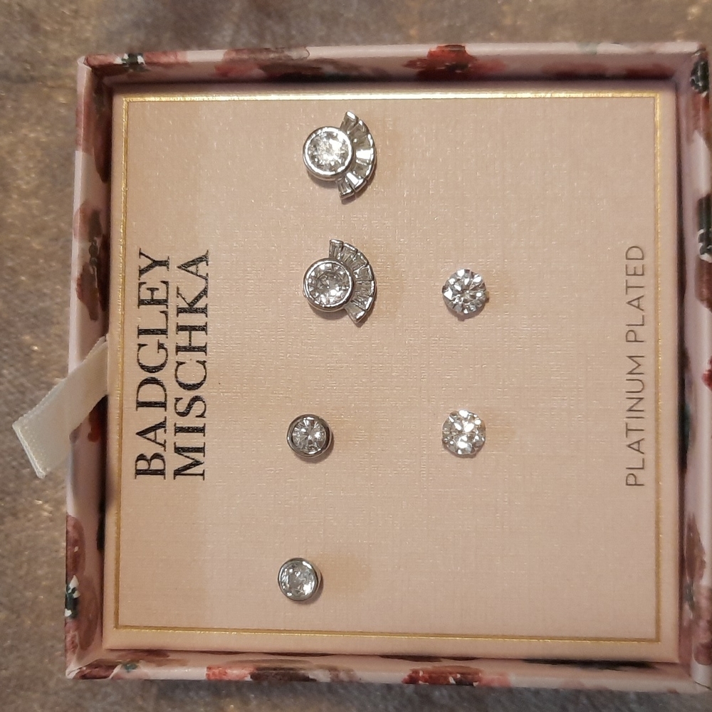 Trio of Badley Miscka earrings platinum plated